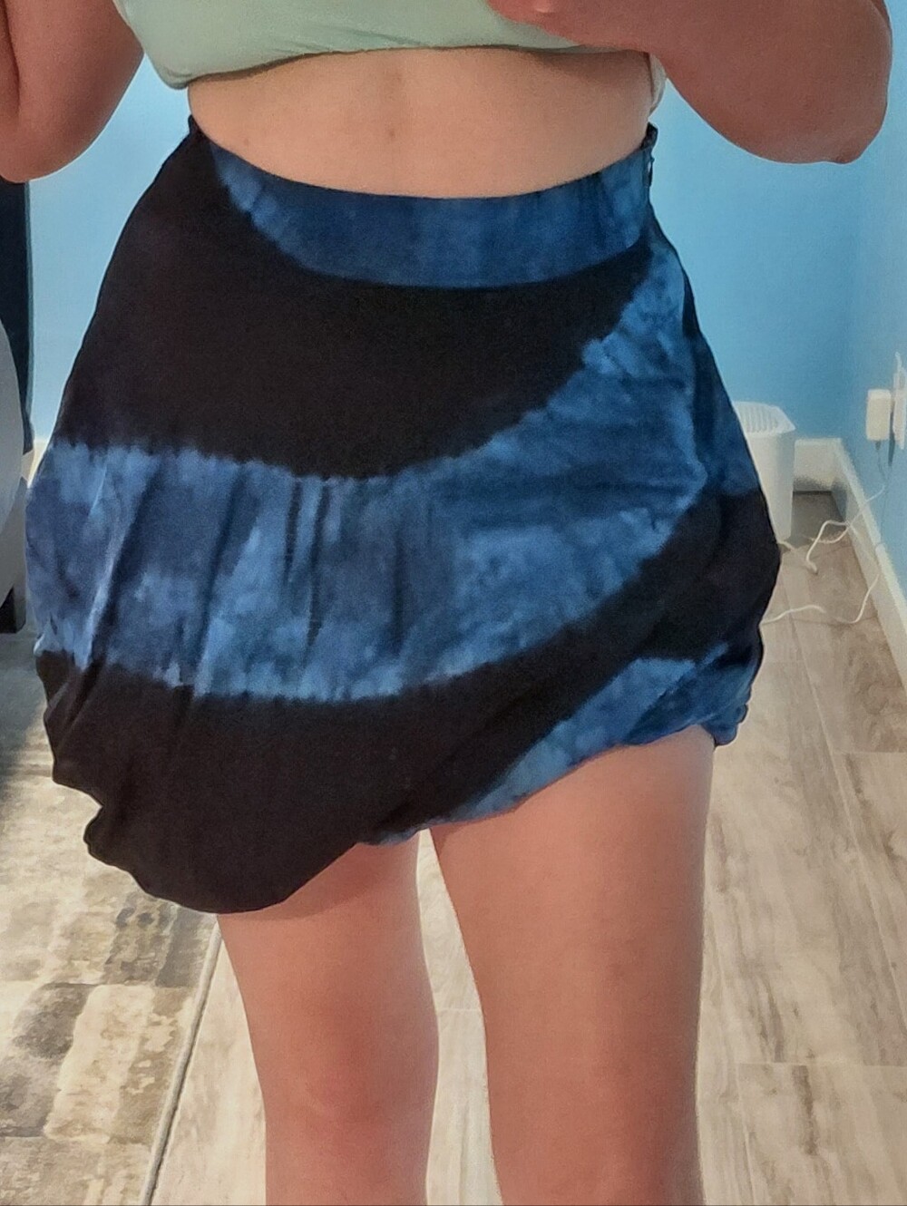 Anthropologie Whit Draped Asymetrical Ruched Bubble Skirt Tye Dye Blue Black